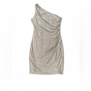 Maggy London One-Shoulder Silver Dress